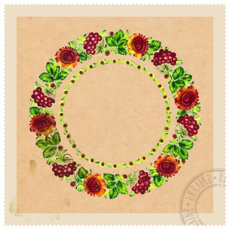 vintage floral stamp in Ukrainian folk styleのイラスト素材