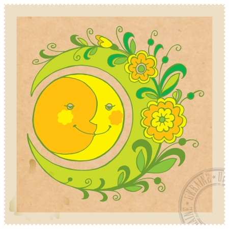 vintage floral stamp in Ukrainian folk styleのイラスト素材