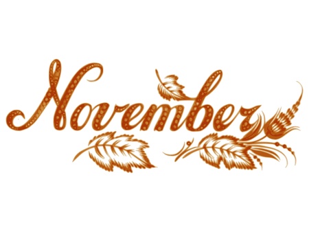November, name of the month, hand drawn, illustration in Ukrainian folk styleのイラスト素材