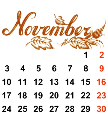 Calendar, November 2014, hand drawn, in Ukrainian folk styleのイラスト素材