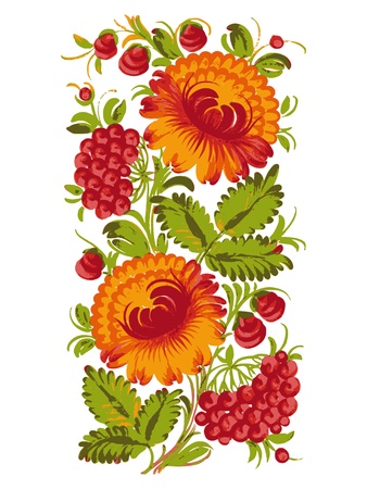 floral decorative ornament, hand drawn,  illustration in Ukrainian folk styleのイラスト素材