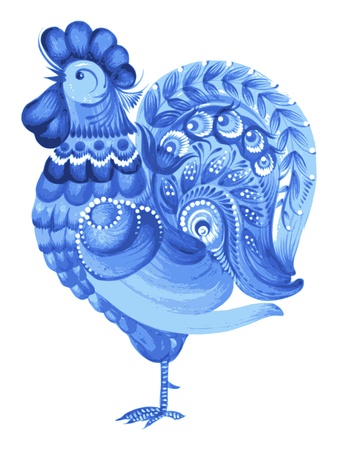 rooster, hand drawn, vector, illustration in Ukrainian folk styleのイラスト素材