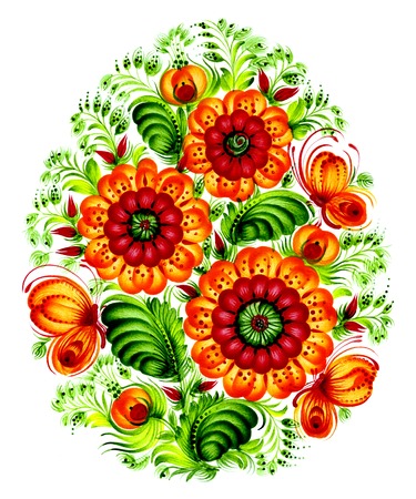 floral decorative ornament, hand drawn, illustration in Ukrainian folkの写真素材