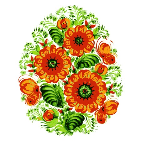 floral decorative ornament, hand drawn, illustration in Ukrainian folk styleのイラスト素材