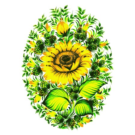floral decorative ornament, hand drawn, illustration in Ukrainian folk styleのイラスト素材