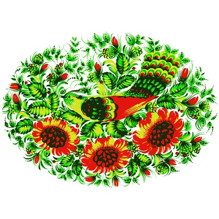 bird of paradise, hand drawn, illustration in Ukrainian folk styleのイラスト素材
