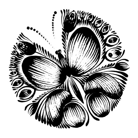 hand drawn, ornamental, black silhouette in grunge styleのイラスト素材