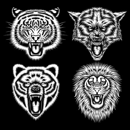Set of Angry Animal Headsのイラスト素材