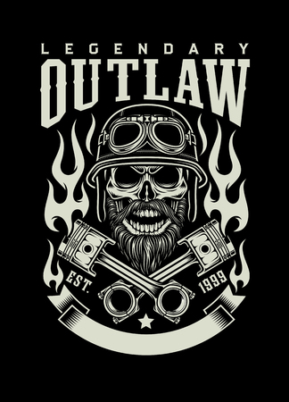 Vintage Bearded Biker Skull With Crossed Pistons Emblemのイラスト素材