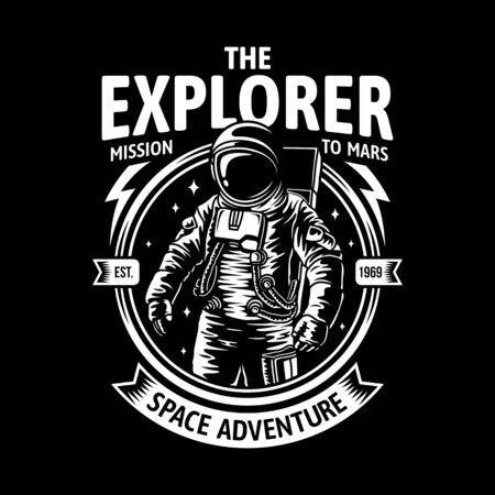 Astronaut In Space Badge Vector Illustrationのイラスト素材