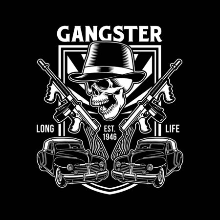 Gangster Skull With Machine Gunsのイラスト素材