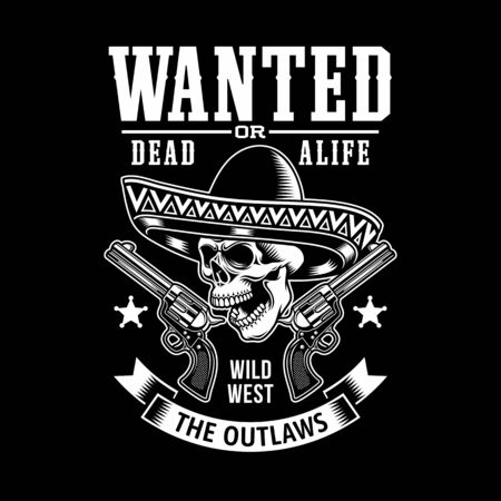 Mexican Skull With Sombrero and Gunsのイラスト素材