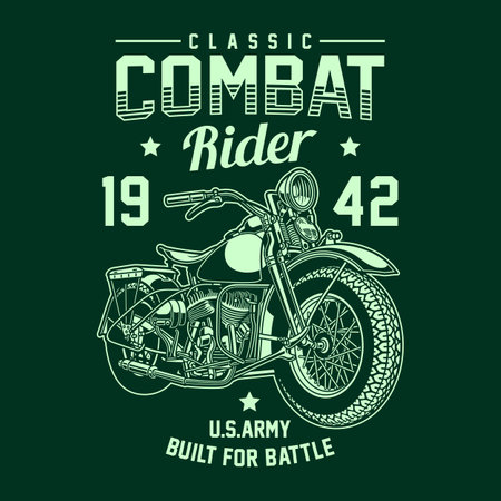 Vintage American Military Motorcycle Vector Graphic, Military Motorcycle Graphic T-shirtのイラスト素材