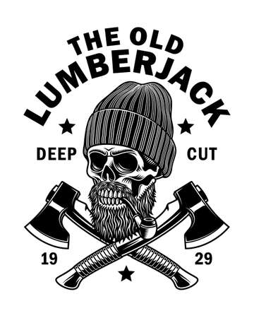 Bearded Lumberjack Skull With Crossed Axes Vector Illustrationのイラスト素材