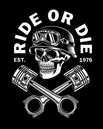 Vintage Biker Skull With Crossed Pistons Vector 
Illustrationのイラスト素材