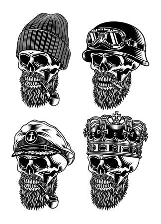 Bearded Skull Characters Collection Vector Illustrationのイラスト素材