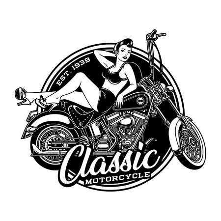 Vintage Pin Up Girl on Motorcycle Vector Illustrationのイラスト素材
