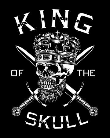Bearded Skull King With Crossed Swords Vector Illustrationのイラスト素材