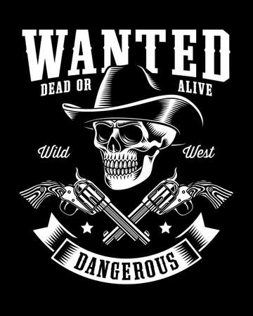 Vintage Cowboy Skull With Crossed Revolvers Vector 
Illustrationのイラスト素材