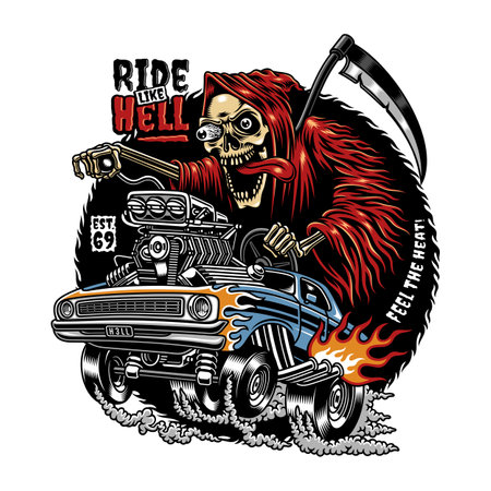 Grim Reaper Driving Hot Rod Cartoon Vector Graphicsのイラスト素材