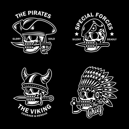 Skull Logo Vector Illustration In Black and Whiteのイラスト素材