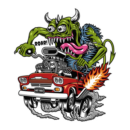 Monster Driving Hot Rod Cartoon Vector Graphicsのイラスト素材