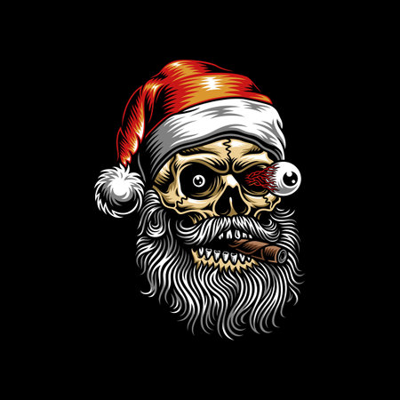 Santa Claus Skull Wearing Hat And Smoking Cigar Vector Graphicのイラスト素材