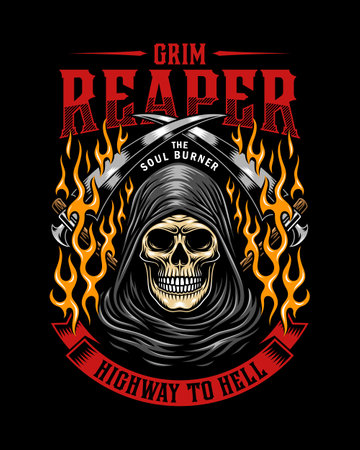 Burning Grim Reaper Head With Scythe Vector Graphicのイラスト素材