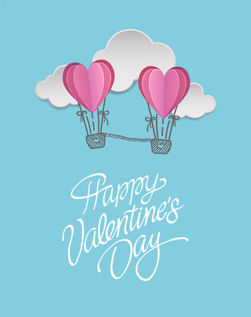 Digitally generated Happy valentines day with heart hot air balloonsのイラスト素材