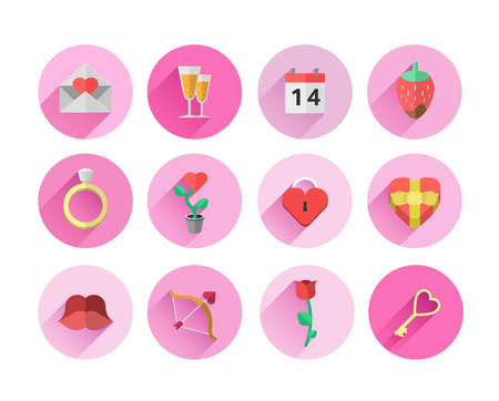 Digitally generated Valentines day symbols in pink circlesのイラスト素材