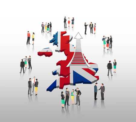 Digitally generated Business people standing with ladder arrow and british flagのイラスト素材