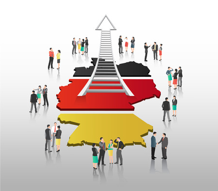 Digitally generated Business people standing with ladder arrow and german flagのイラスト素材