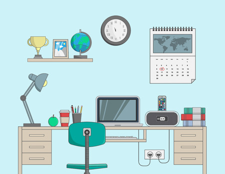 Digitally generated Desk with computer in office roomのイラスト素材