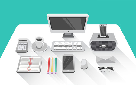 Digitally generated Desk with computer in office roomのイラスト素材