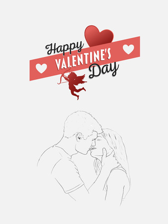 Digitally generated Happy valentines day vector with kissing coupleのイラスト素材