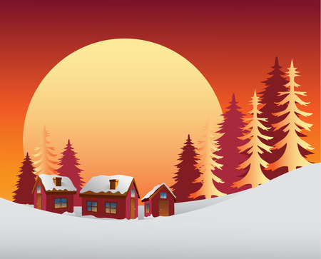 Digitally generated Snowy scene with the sunriseのイラスト素材