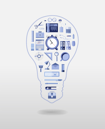 Digitally generated Light bulb with office items vectorのイラスト素材