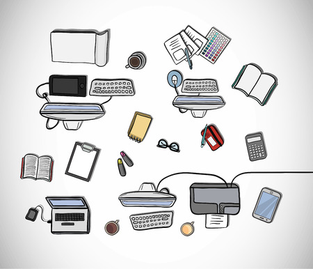Digitally generated Overhead of office desks vectorのイラスト素材