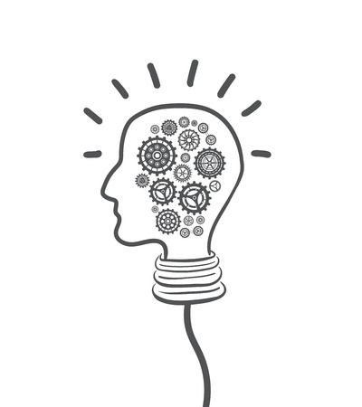 Digitally generated Cogs and wheels in light bulb headのイラスト素材