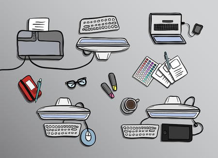Digitally generated Overhead of office desks vectorのイラスト素材