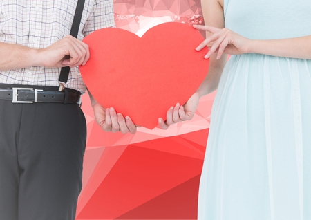 Digital composite of loving couple on graphic backgroundの写真素材