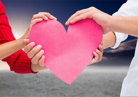 Digital composite of loving couple on graphic backgroundの写真素材