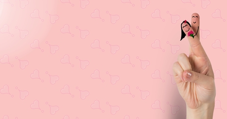 Digital composite of loving couple on graphic backgroundの写真素材