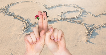 Digital composite of loving couple on graphic backgroundの写真素材