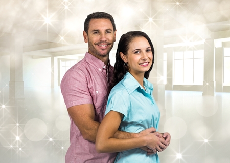 Digital composite of loving couple on graphic backgroundの写真素材