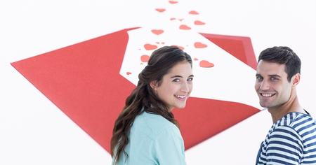 Digital composite of loving couple on graphic backgroundの写真素材