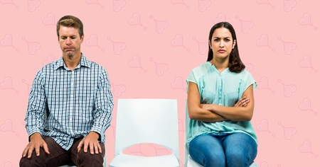 Digital composite of loving couple on graphic backgroundの写真素材