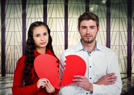 Digital composite of loving couple on graphic backgroundの写真素材