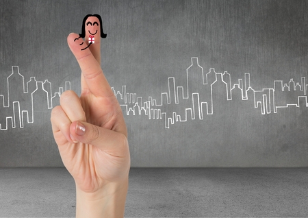 Digital composite of loving couple on graphic backgroundの写真素材