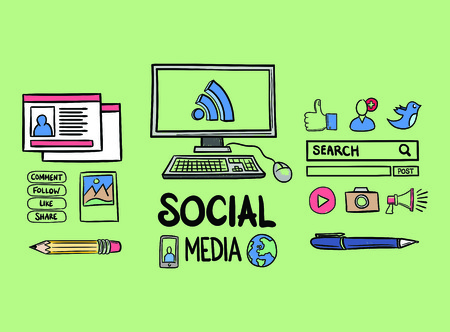 Vector icon of social media icons against pink backgroundのイラスト素材